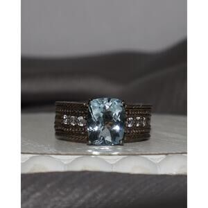 Blue Topaz & Cz Sterling Silver Ring 6.06G / Sz 7